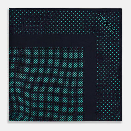 Navy and Petrol Green Dot Silk Pocket Square Image 3