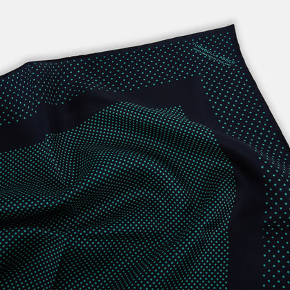 Navy and Petrol Green Dot Silk Pocket Square Image 1