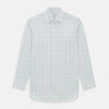 View 1 of product The Turnbull & Asser Yellow and Blue Grid Check Mayfair Shirt features a long-sleeve button-up design with a yellow and blue grid pattern, shown against a plain white background.
