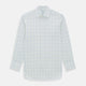 The Turnbull & Asser Yellow and Blue Grid Check Mayfair Shirt features a long-sleeve button-up design with a yellow and blue grid pattern, shown against a plain white background.