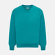The Turnbull & Asser Turquoise Fine Merino V-Neck Jumper features long sleeves, ribbed cuffs and waistband, shown on a white background—a timeless choice for classic knitwear enthusiasts.
