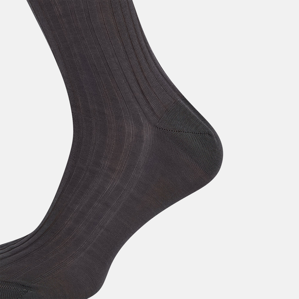 A single Concrete Mid-Length Sock by Turnbull & Asser, crafted from mercerised Egyptian cotton for refined comfort, is shown upright on a white background with the toe pointing left and the cuff at the top.