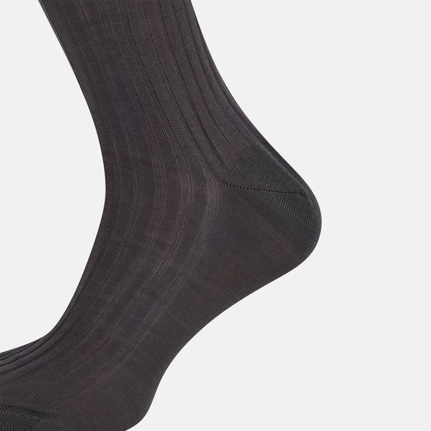 View 4 of product A single Concrete Mid-Length Sock by Turnbull & Asser, crafted from mercerised Egyptian cotton for refined comfort, is shown upright on a white background with the toe pointing left and the cuff at the top.