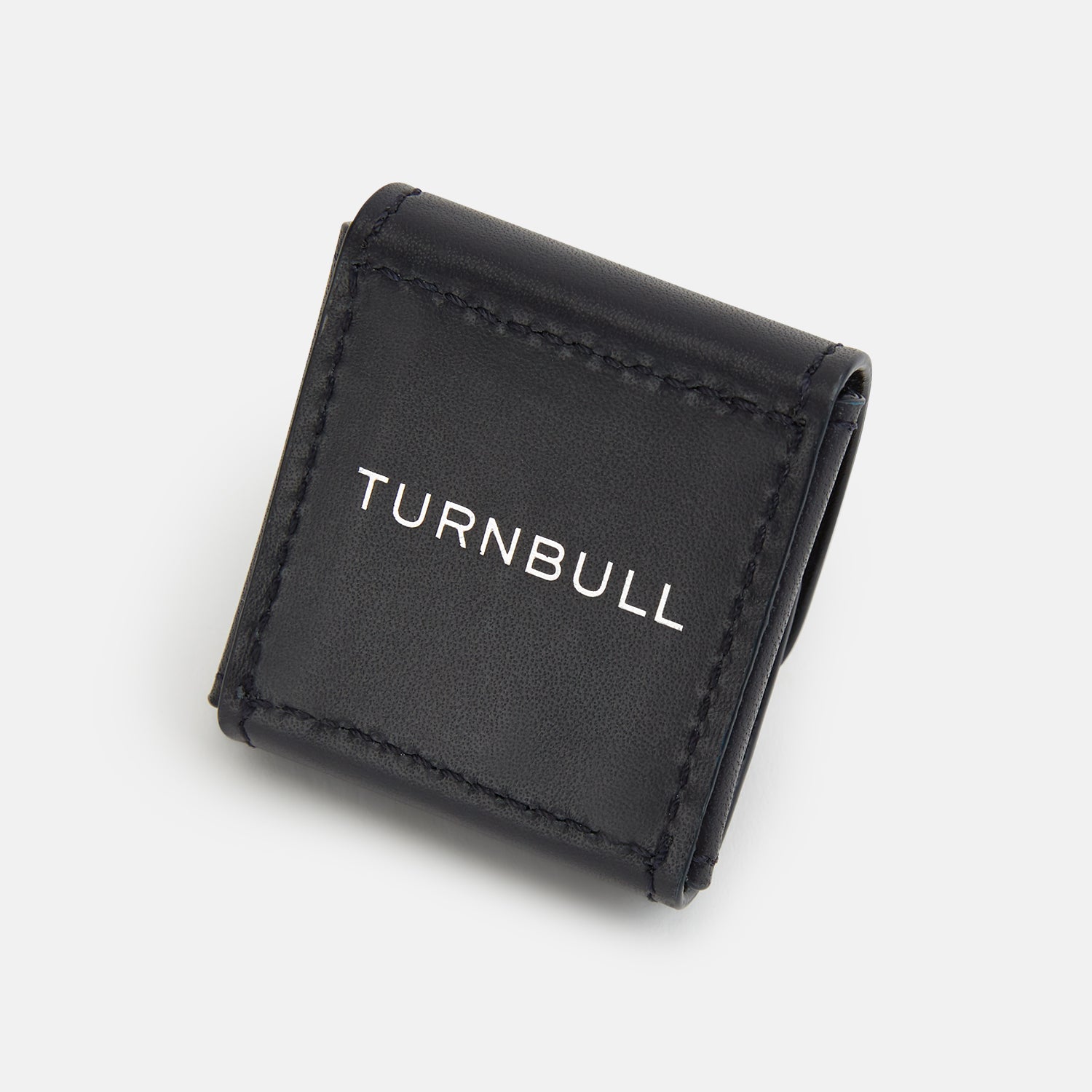 View 4 of product Navy Leather Cufflinks by Turnbull & Asser—Italian leather with square ends and braided stems, shown on a white background—a refined addition to men's accessories.