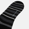View 3 of product The Turnbull & Asser Chocolate Melange Striped Merino Wool Long Sock features black, dark gray, and light gray horizontal stripes and is displayed individually on a white background.