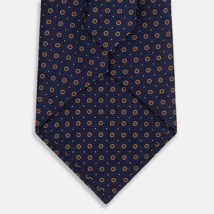 Navy and Brown Circle Silk Tie Image 2