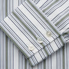 View 3 of product The Turnbull & Asser Green Multi Stripe Regular Fit Shirt features a T&A collar, 3 button cuffs, long sleeves, and vertical blue, green, and white stripes. Laid flat on a white background.