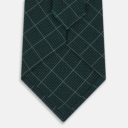 Light Petrol Dotted Check Pattern Printed Silk Tie Image 2