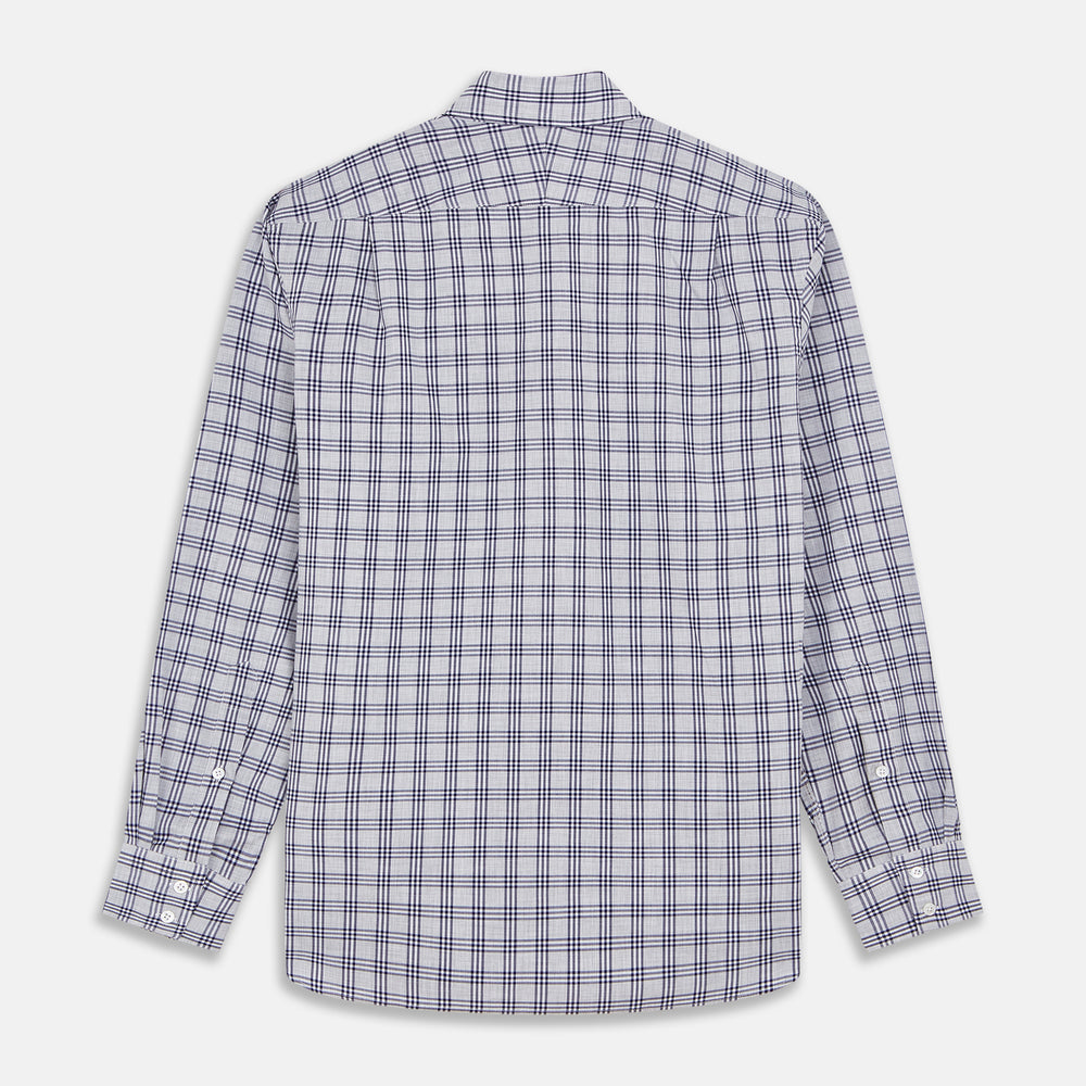 The Turnbull & Asser Grey Multi Check Cotton Tailored Fit Shelton Shirt is neatly laid flat on a white background.