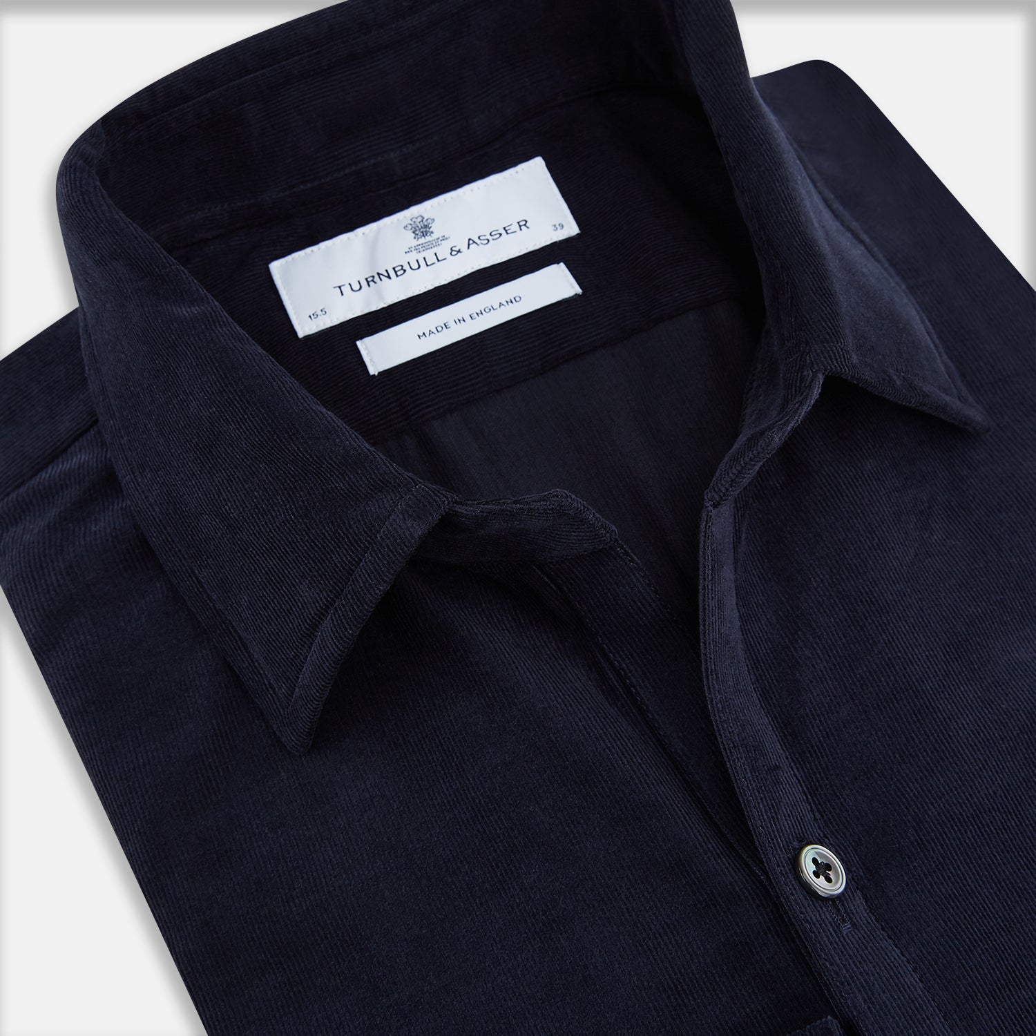View 2 of product A navy corduroy Windsor shirt by Turnbull & Asser, featuring British craftsmanship and a classic collar, displayed on a plain white background.