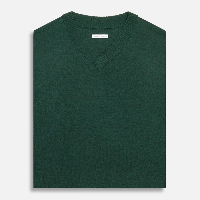 Petrol Green Fine Merino V-Neck Vest Image 3
