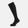 View 1 of product A single Charcoal/Brown Dash Striped Long Sock by Turnbull & Asser, made from mercerised Egyptian cotton, stands upright on a plain light background, showcasing its ribbed texture and fitted design.