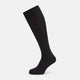 A single Charcoal/Brown Dash Striped Long Sock by Turnbull & Asser, made from mercerised Egyptian cotton, stands upright on a plain light background, showcasing its ribbed texture and fitted design.