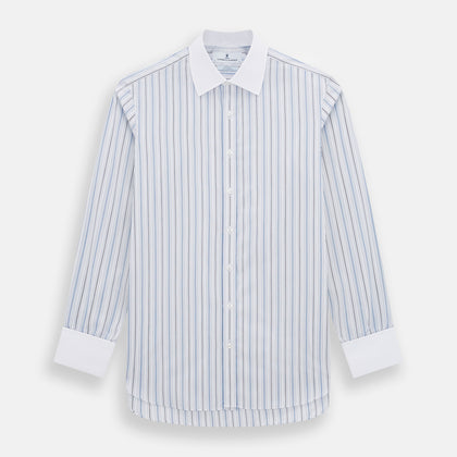 Navy and Blue Multi Stripe Shirt with Contrast Collar and Double Cuffs