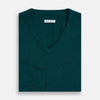 View 4 of product The Moss Green Cashmere V-Neck Jumper by Turnbull & Asser features long sleeves with ribbed cuffs and hem, shown on a plain white background.