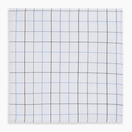 Hand Rolled Blue Grid Check Handkerchief Image 3