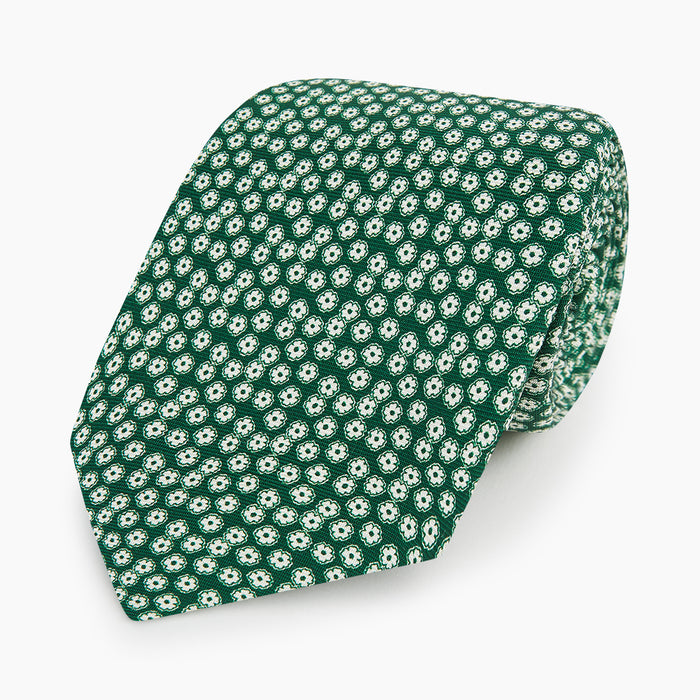 Forest Green Flower-Patterned Printed Silk Tie Image 4