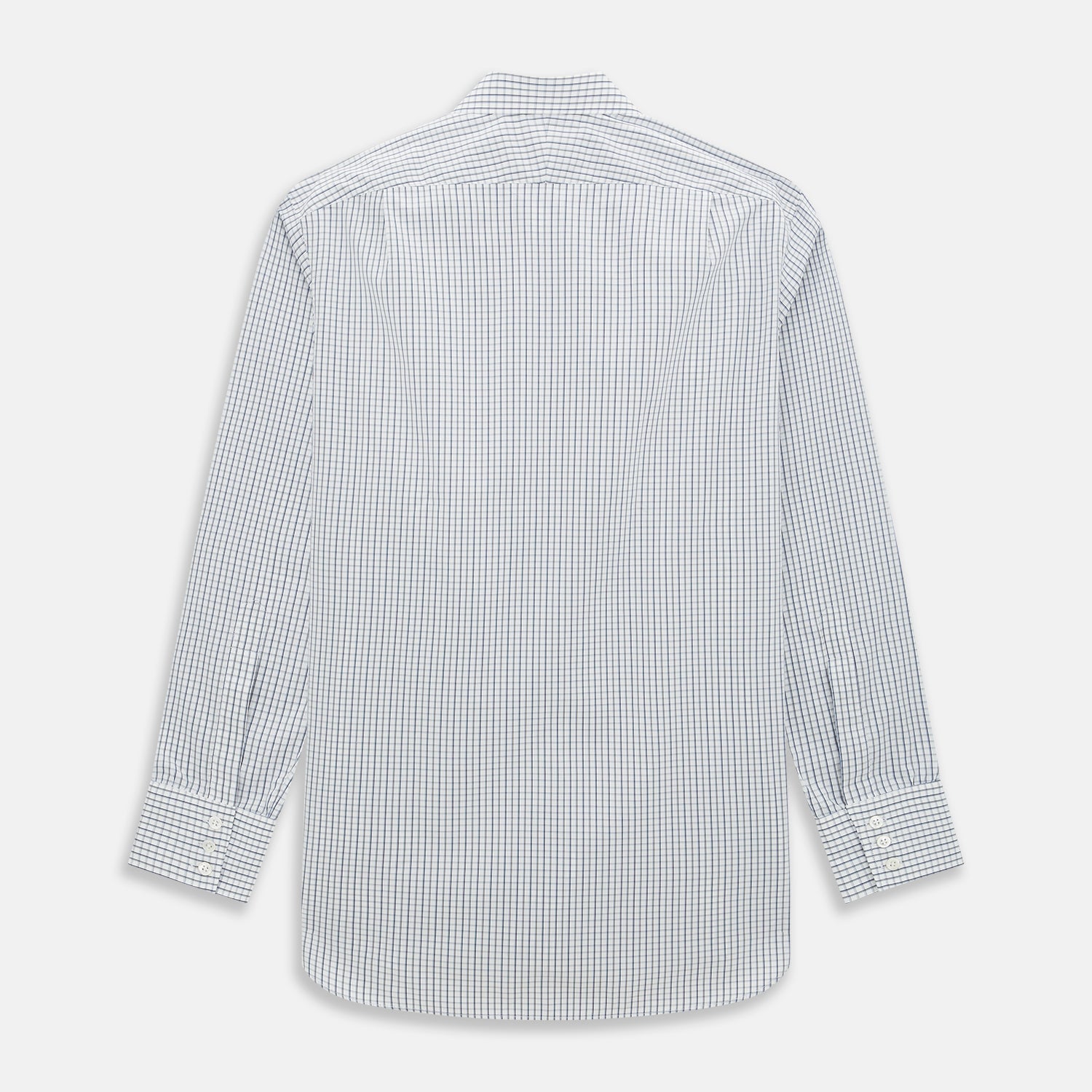 View 3 of product The Turnbull & Asser Blue and Coffee Tattersall Check Mayfair Shirt is a long-sleeved, button-up style made from Italian cotton, featuring a collar and buttoned cuffs, shown laid flat against a white background.