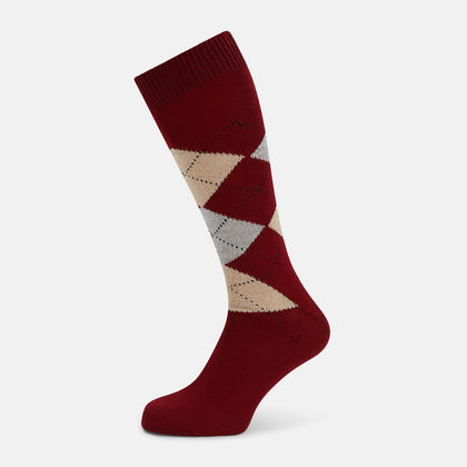 Burgundy Wool Check Mid-Length Socks