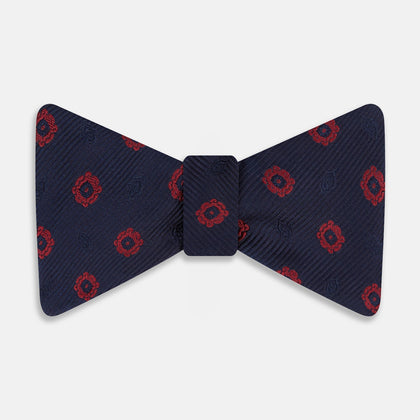 Navy and Burgundy Motif Silk Bow Tie