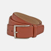 View 1 of product A Red Classic Calf Leather Satin Belt by Turnbull & Asser, coiled neatly with a silver rectangular buckle, set against a plain white background.