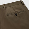 View 2 of product Close-up of the back of Turnbull & Asser's Khaki Green Cotton Twill Manson Trouser, featuring a single buttoned back pocket, belt loops, and fine stitching details—a menswear essential.