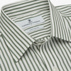 View 4 of product The Turnbull & Asser Green Stripe Weekend Fit Shirt features a derby collar, 1-button cuffs, and relaxed fit, perfect for smart-casual style, shown laid flat on a white background.
