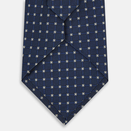 Navy and White Geometric Silk Tie Image 2