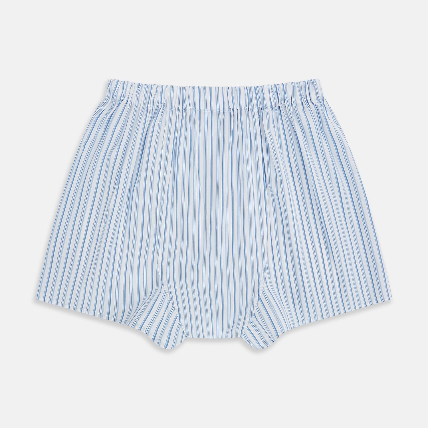 View 2 of product The Blue Multi Stripe Godfrey Boxer Shorts by Turnbull & Asser, crafted from premium Italian cotton with an elastic waistband, are shown flat on a white background—ideal for those seeking luxury men's underwear.