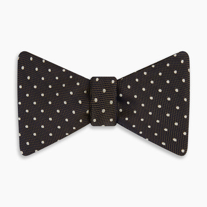 White and Brown Micro Dot Silk Bow Tie Image 3