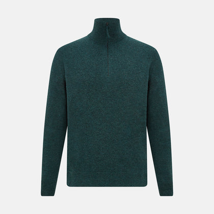 Forest Green Melange Half-Zip Cashmere Jumper