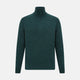 The Forest Green Melange Half-Zip Cashmere Jumper by Turnbull & Asser features a high collar and long sleeves, showcased against a plain white background.