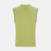 View 3 of product The Turnbull & Asser Melon Green Fine Merino V-Neck Vest, sleeveless with ribbed edges, is shown on a white background—ideal for layering or wearing alone as an elegant gentleman's piece.
