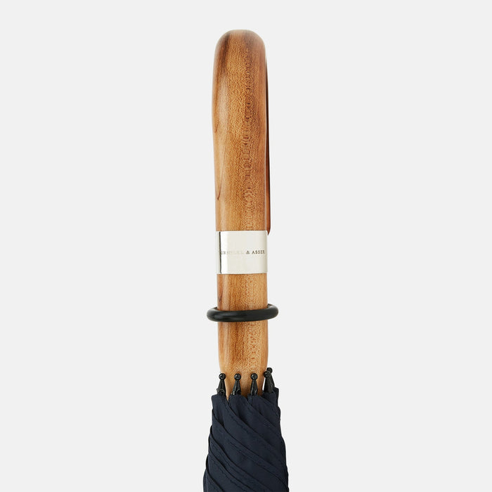 Navy Umbrella with Maple Crook Handle Image 2