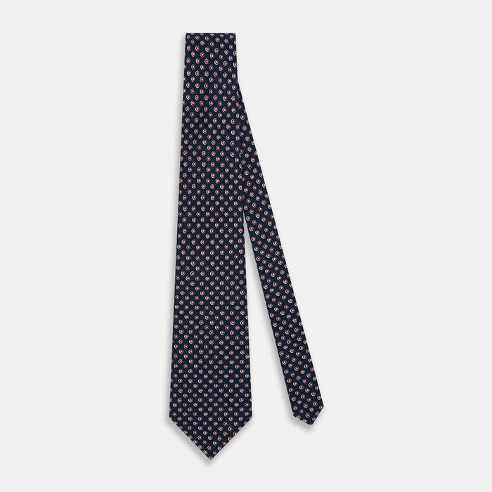 Navy and Red Circle Foulard Silk Tie Image 1