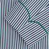 View 3 of product The Turnbull & Asser Green and Blue Stripe Cotton Arnold Gown features long sleeves, a knee-length cut, a shawl collar, front pockets, and an elegant wrap belt at the waist.