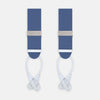View 1 of product The Turnbull & Asser Blue Adjustable Felt Braces feature silver clasps and white leather ends, ideal for smart occasions. Shown on a light background.