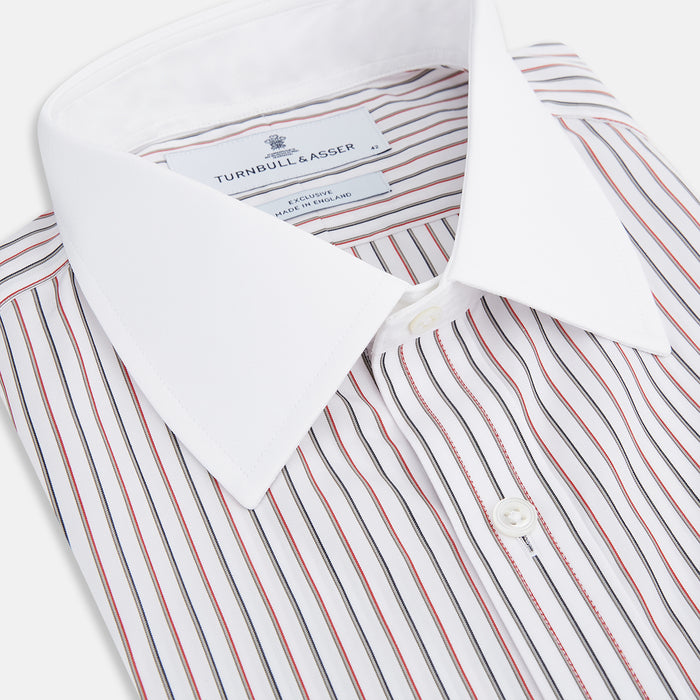 Red Double Stripe Shirt with Contrast T&A Collar and Cuffs Image 1