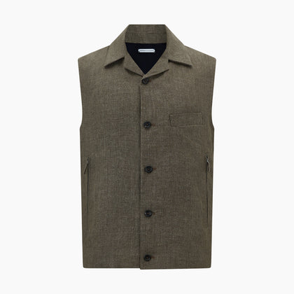 Olive Collared Linen Waistcoat Image 5