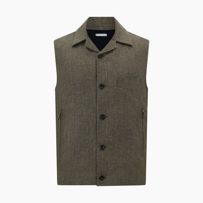 Olive Collared Linen Waistcoat Image 5