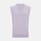 The Turnbull & Asser Lilac Cashmere V-Neck Vest is a sleeveless knit with a ribbed hem, showcasing sophisticated style in light purple against a plain white background.