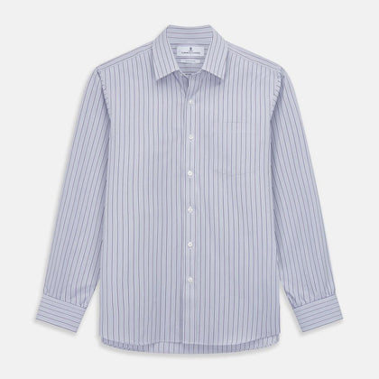 Navy & Blue Stripe Cotton Fabric Image 1