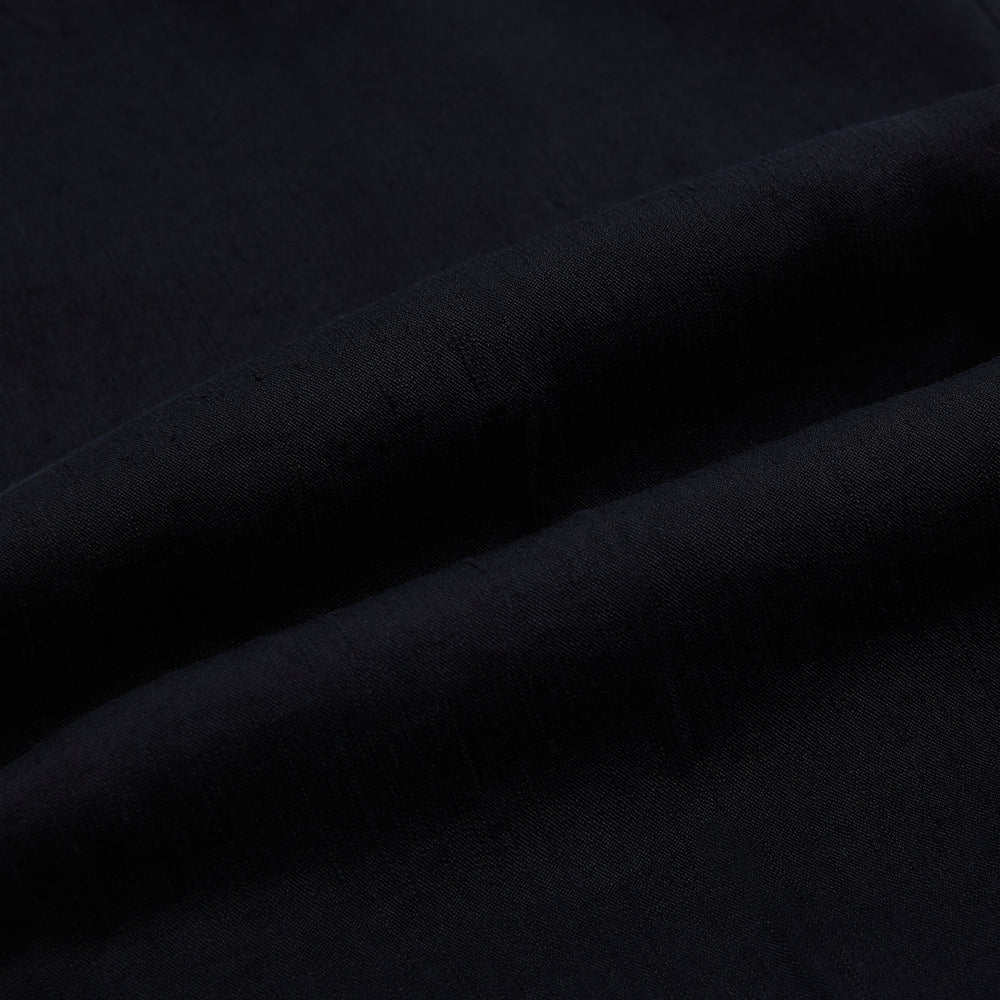 A pair of tailored, straight-leg Navy Linen Blend Henry Trousers by Turnbull & Asser with button and zip closure, displayed against a plain white background.