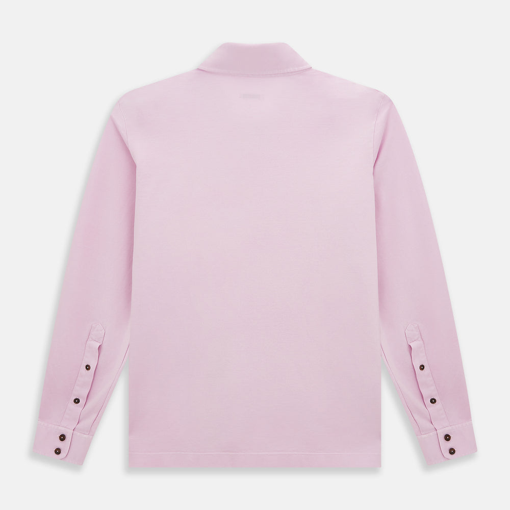 The Pink Rugby Polo Shirt by Turnbull & Asser features long sleeves, a collar, and V-neck opening in luxury cotton, shown flat on a white background.