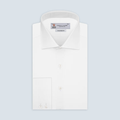 Tailored Fit Two-Fold 120 White Cotton Shirt with Kent Collar and 2-Button Cuffs