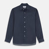 View 1 of product The Turnbull & Asser Blue Weekend Fit Finch Shirt features a Derby collar, chest pocket, classic white buttons, and timeless style, all in cotton. Laid flat on a white background.