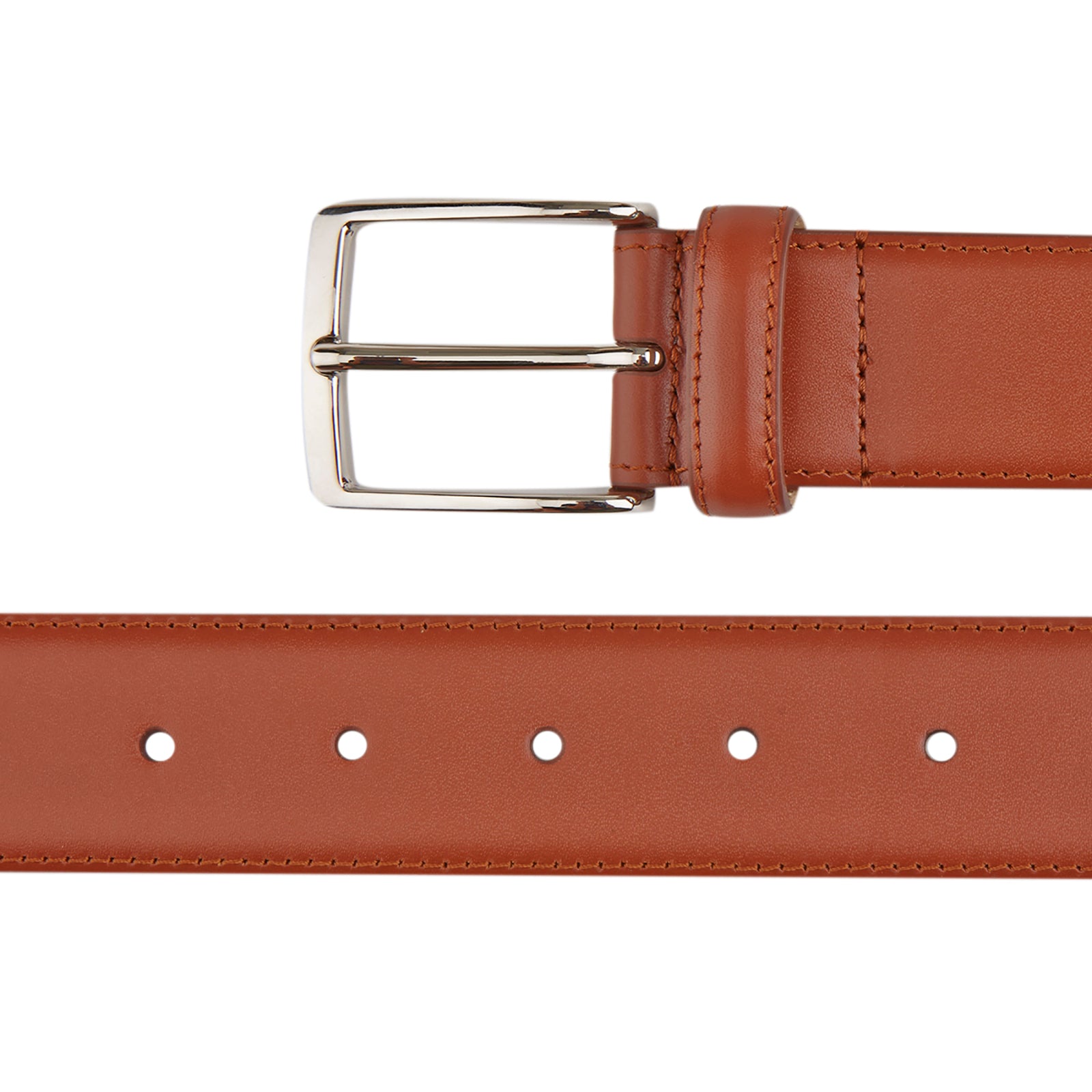 View 2 of product A Red Classic Calf Leather Satin Belt by Turnbull & Asser, coiled neatly with a silver rectangular buckle, set against a plain white background.
