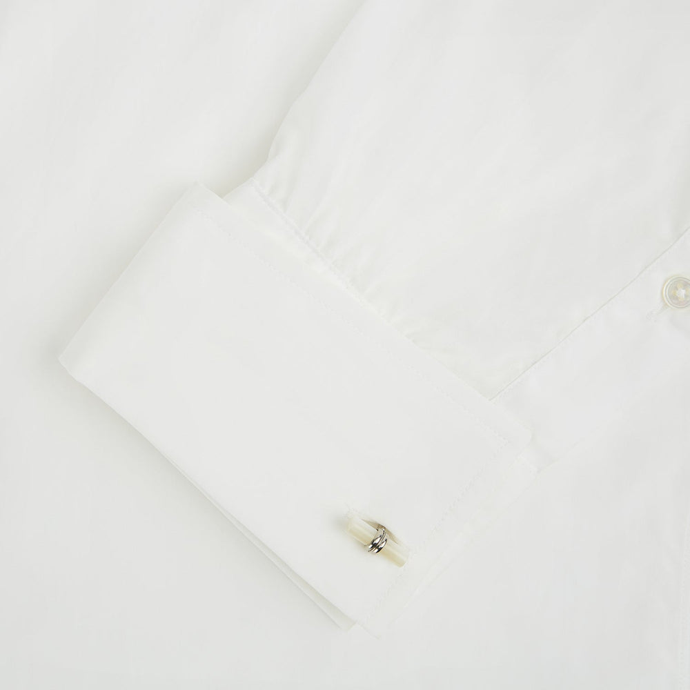 Turnbull & Asser Mother of Pearl Handlebar Cufflinks feature sleek cylindrical white bars, elegantly displayed against a plain white background.