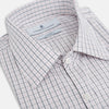View 2 of product The Blue and Red Graph Check Westminster Shirt by Turnbull & Asser features a classic collar, long sleeves, and British craftsmanship, with a blue and red checkered pattern on white, displayed flat on a white surface.