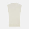 View 3 of product The Turnbull & Asser White Cashmere V-neck Vest is a sleeveless ivory knit with ribbed trim, ideal for layering in cooler weather, shown against a plain white background.